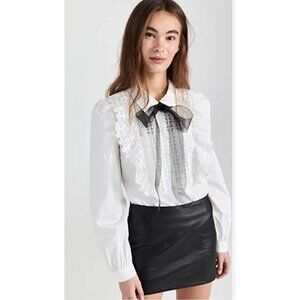 NEW Self Portrait White Lace Bib Cotton Shirt NWOT - Size 10